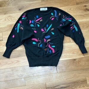 Vintage hand Embroidered beaded black Sweater sz Large